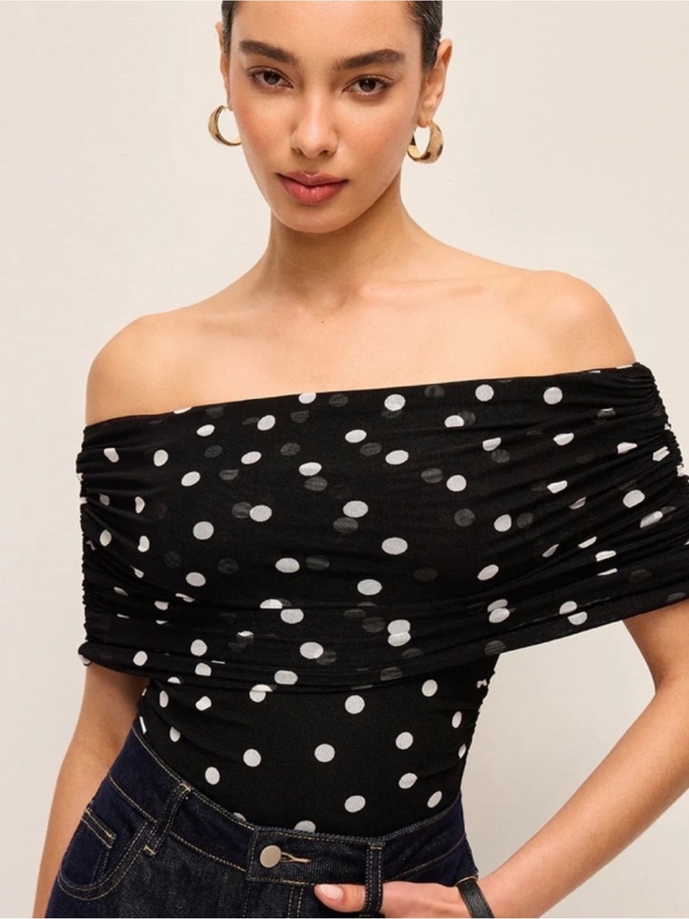 AFRM black & white polka dot ruched bodysuit NWT